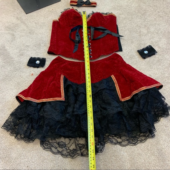 Sexy Costume Burlesque Corset Vampire Red Pirate, Velvet Velour Bustier  SZ L - Picture 13 of 14